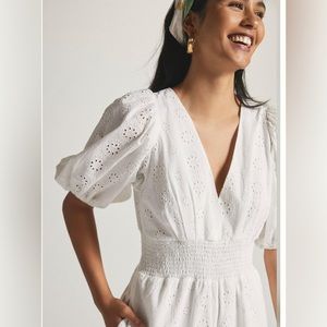 Hutch Smocked-Waist Eyelet Jumpsuit Anthropologie White XLP Petite